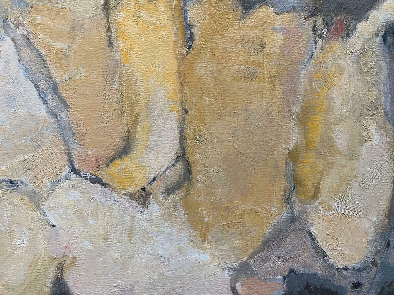 Yvette Dubois Habasquegolden Color Shades Against Dark Blue    French Cubist Abstract Paintingc.2000s photo Art