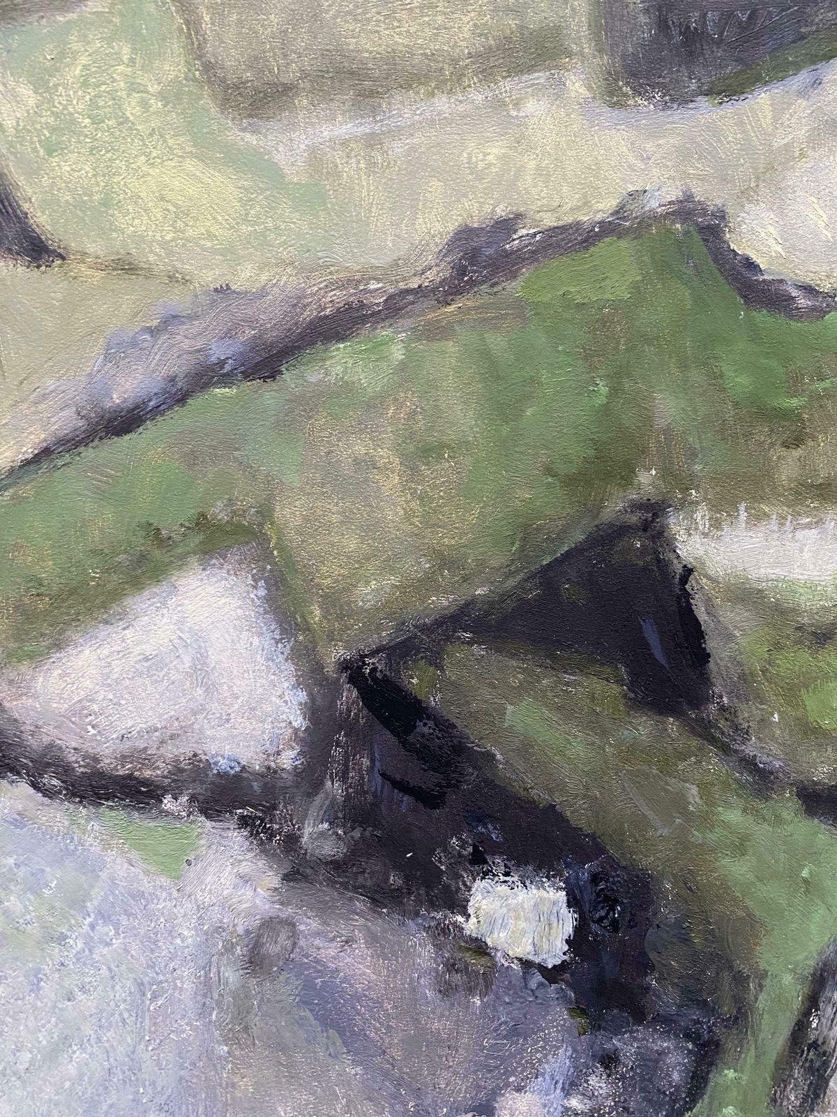 Yvette Dubois Habasquecontemporary French Cubist Abstract Painting   Pastel Shades Of Greenc.2000s photo Art
