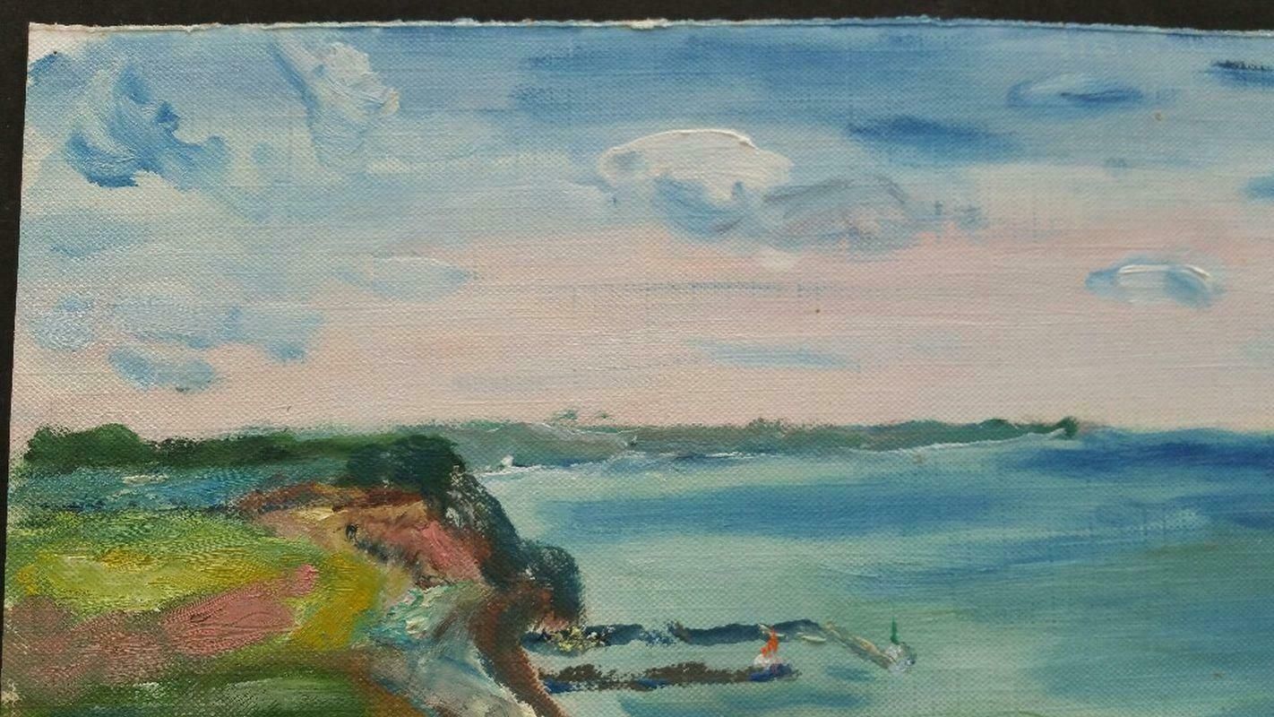 Unknown20th Century French Oil Painting A Clifftop Summer Walk Beach Scene Cliffslate 20th Century photo vinterior