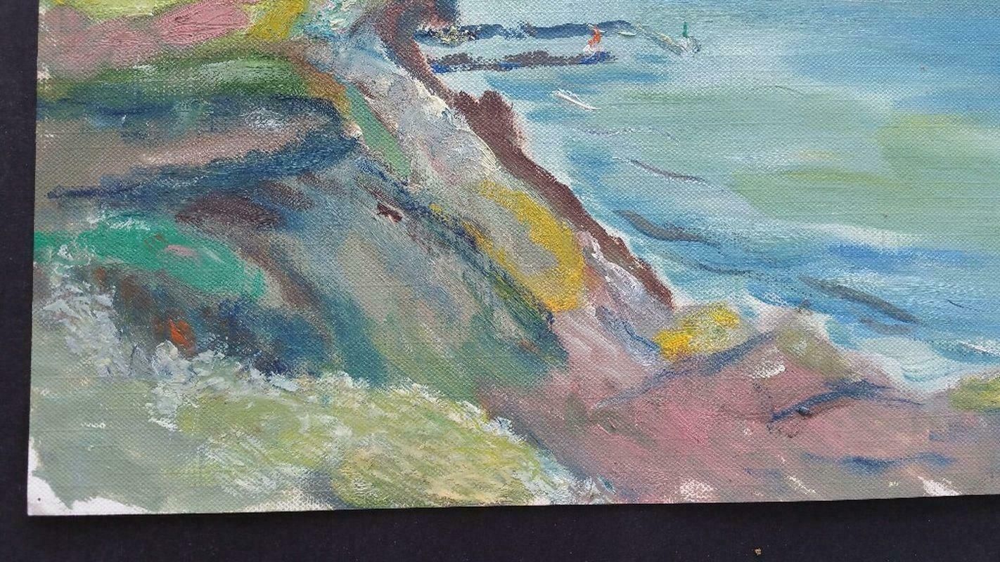 Unknown20th Century French Oil Painting A Clifftop Summer Walk Beach Scene Cliffslate 20th Century photo buy