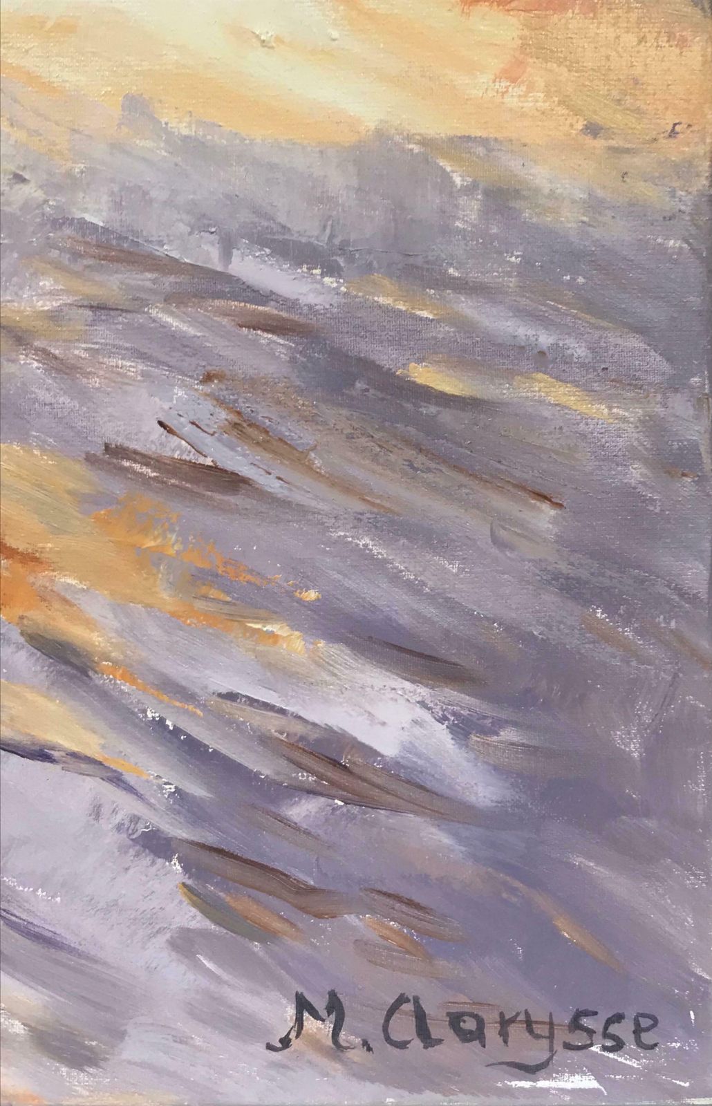 Maggy Claryssebright & Colorful French Impressionist Oil Painting  Purple Sky Over Mountainsc. 2000 photo for sale