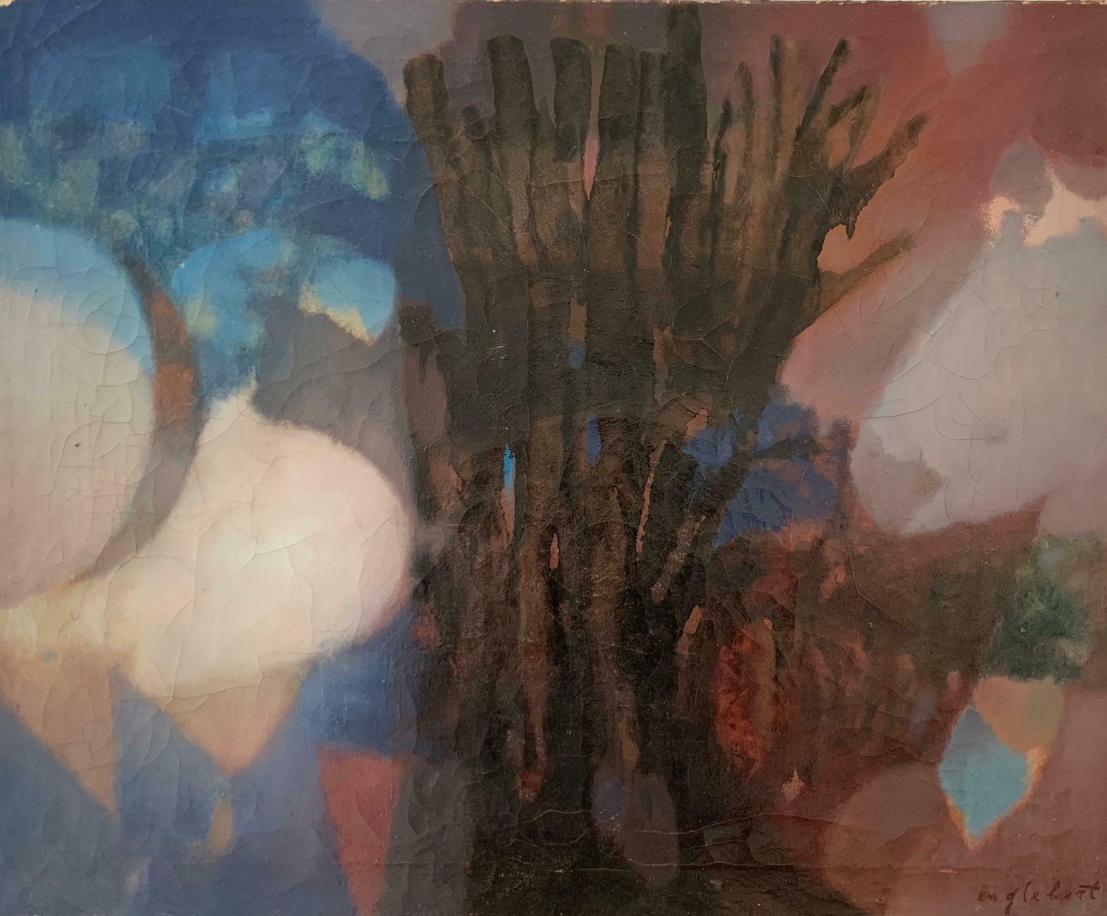 Unknown1960's French Modernist Signed Oil Painting Fusion Of Colors & Shapesc.1960's