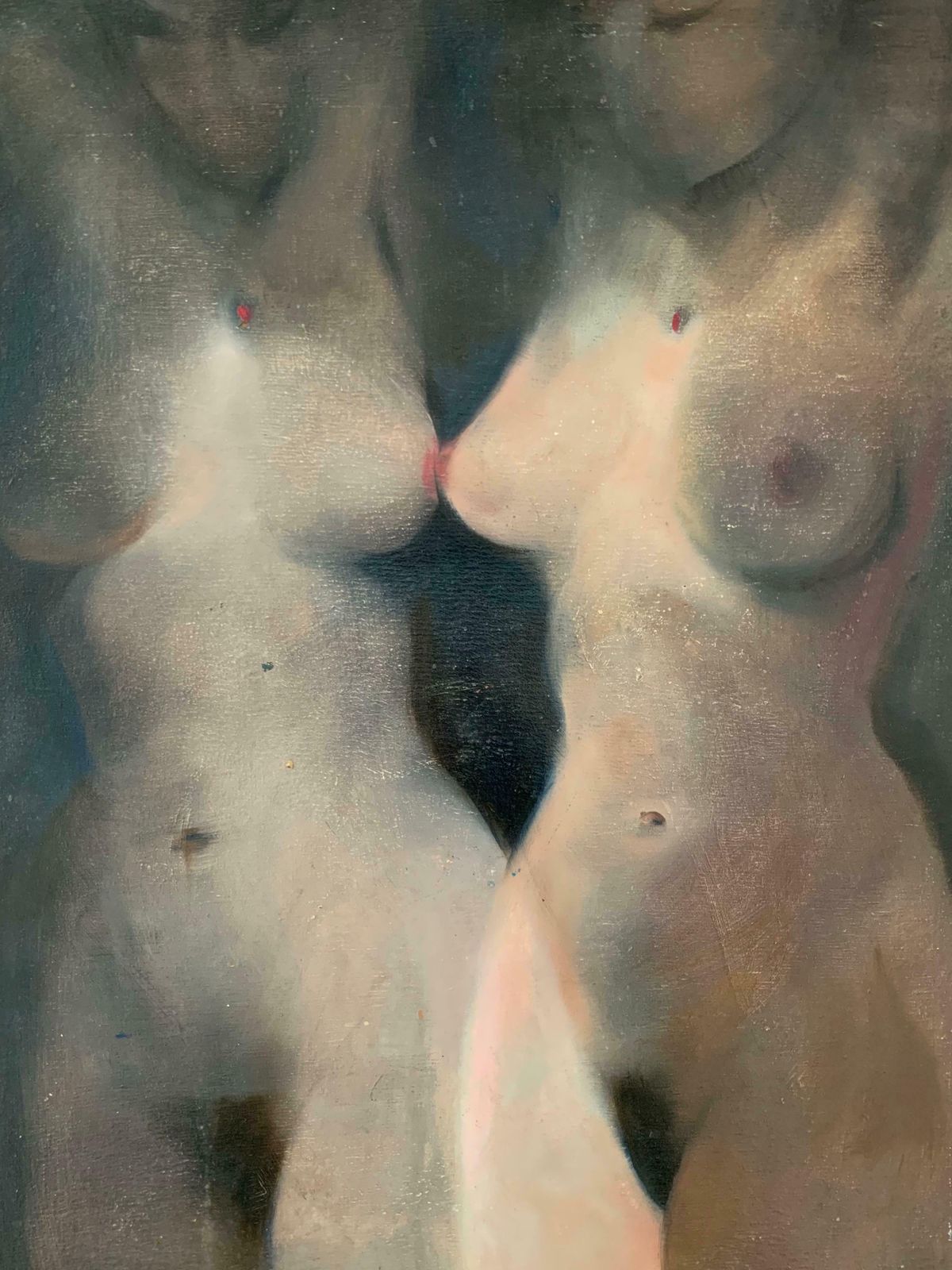 Unknownfrench Modernist 1970's Oil Painting Two Nude Females Beautiful Original Work photo 2247.0