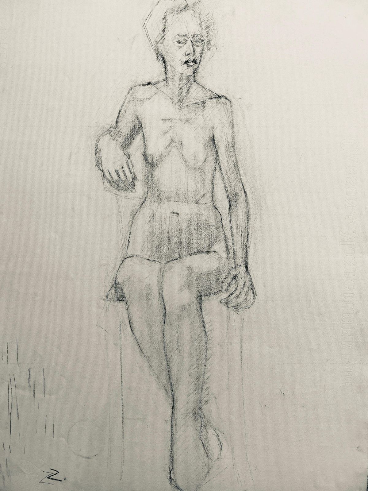 Genevieve Zondervan (1922 2013)mid 20th Century French Charcoal Drawing   Portrait Of A Standing Nude Womenc. 1950's photo furniture