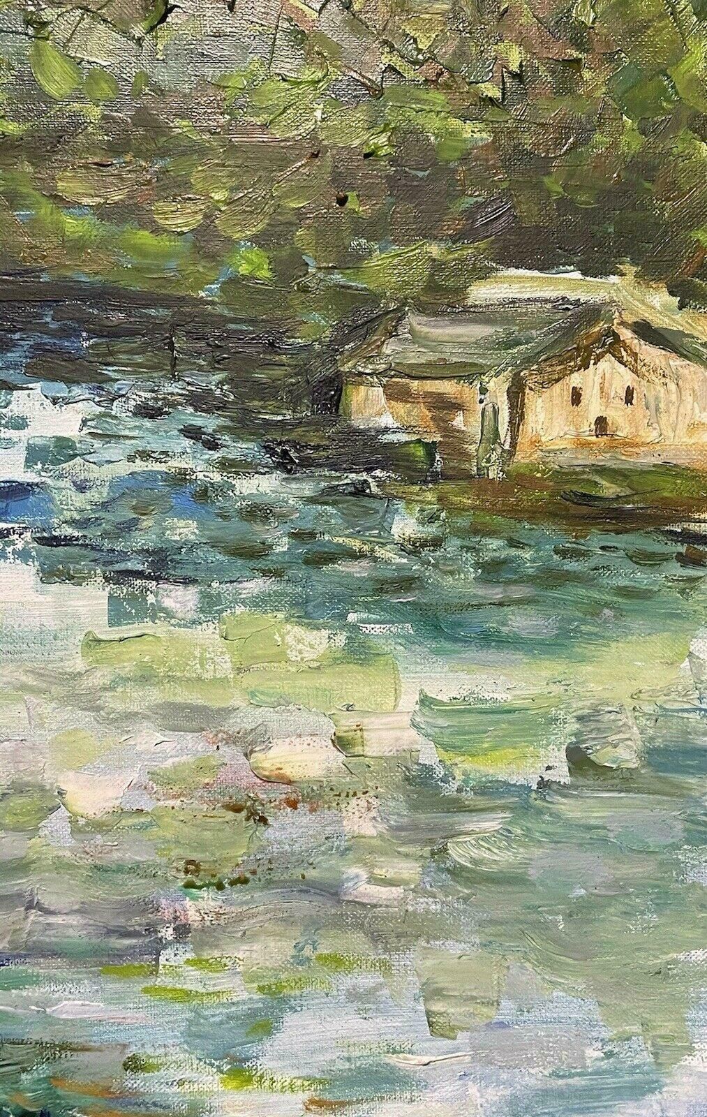 photo furniture Claudine Ribouletclaudine Riboulet (French 1924 2013) Large Signed French Oil   Boats In Harbourmid Century