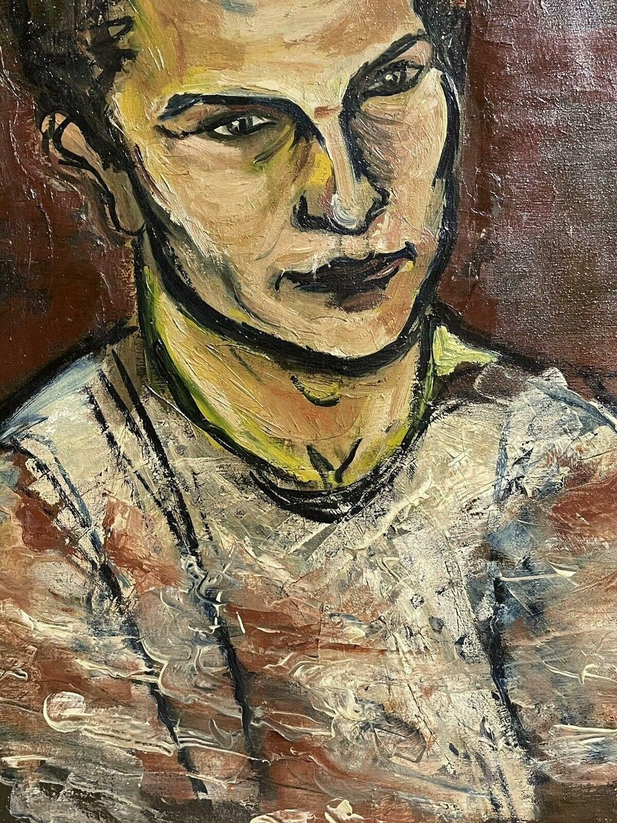 Unknownlarge1970's French Modernist Oil   Portrait Of A Young Manc. 1970's photo 357.0