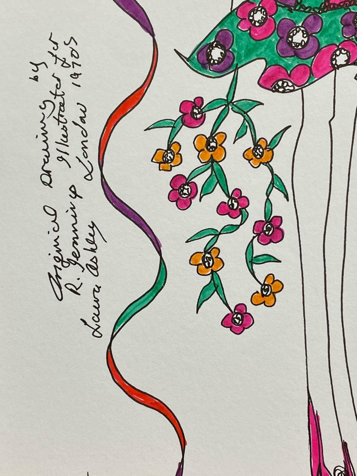 Roz Jenningsoriginal Fashion Design Illustration Watercolor Painting Laura Ashley Designerc. 2000's photo for sale