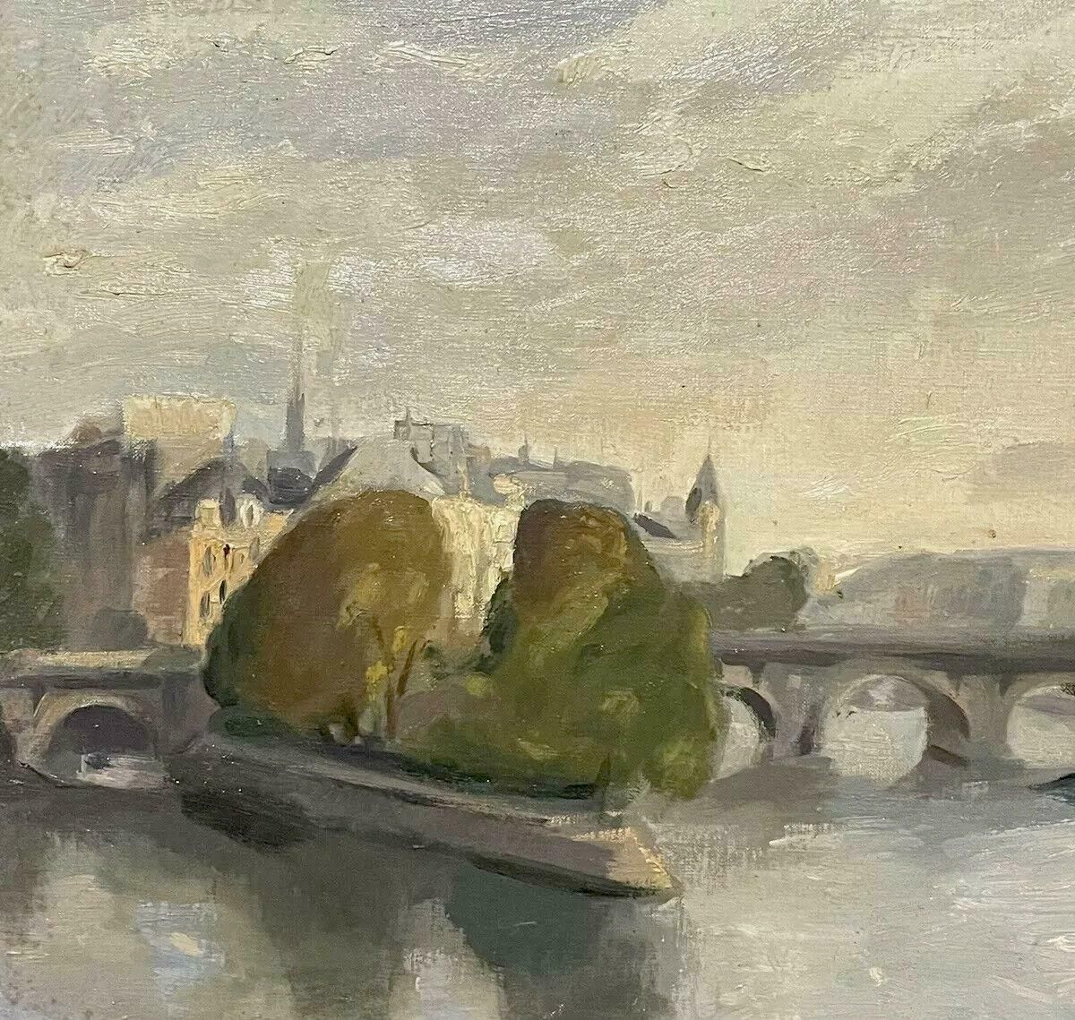 Amal Dagher1970's French Signed Oil   Moody Parisian River Seine Scene   Muted Colour Range20th Century photo for sale