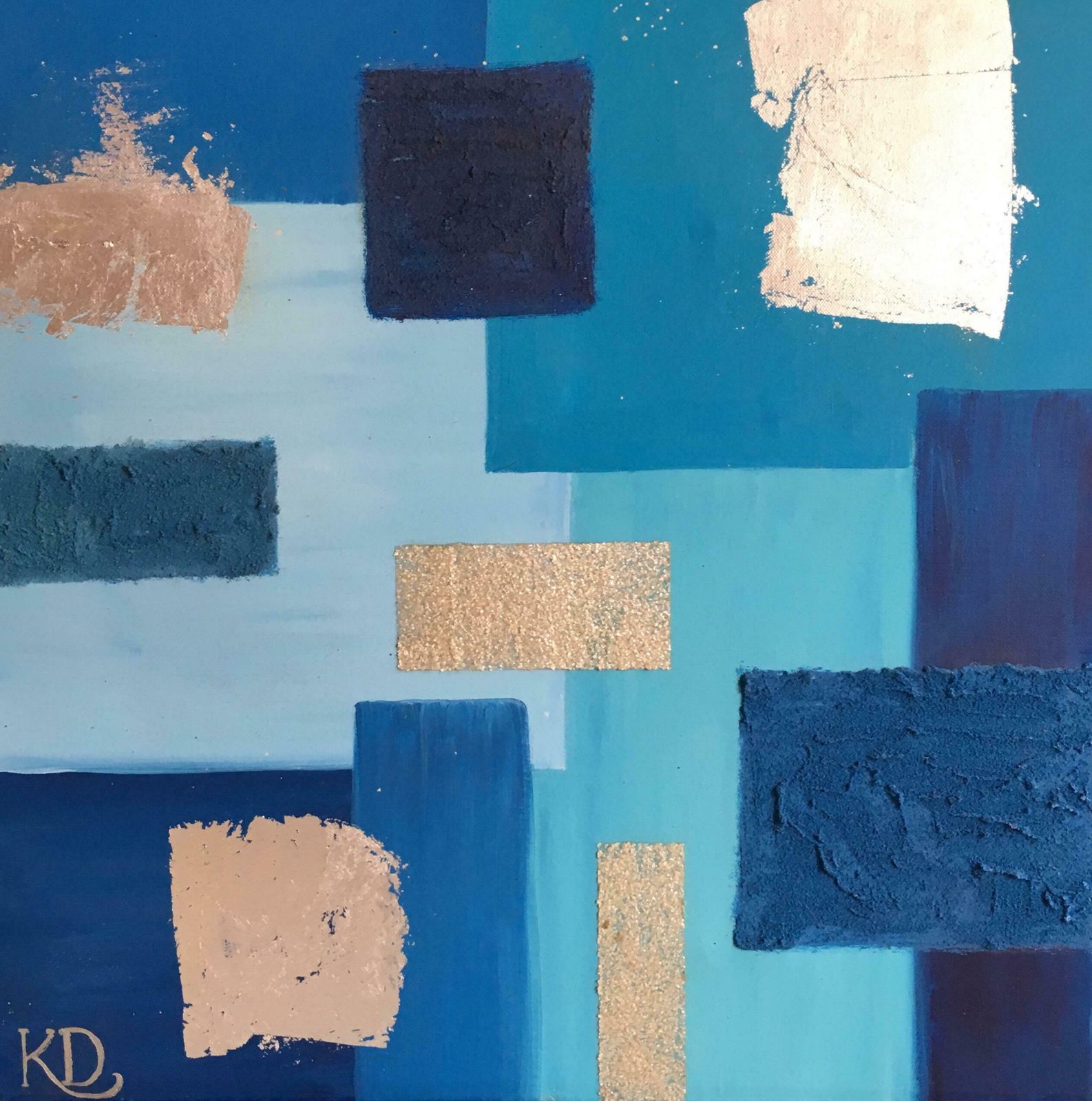 Unknowncubist Sea Blue Oil Painting, British Artist