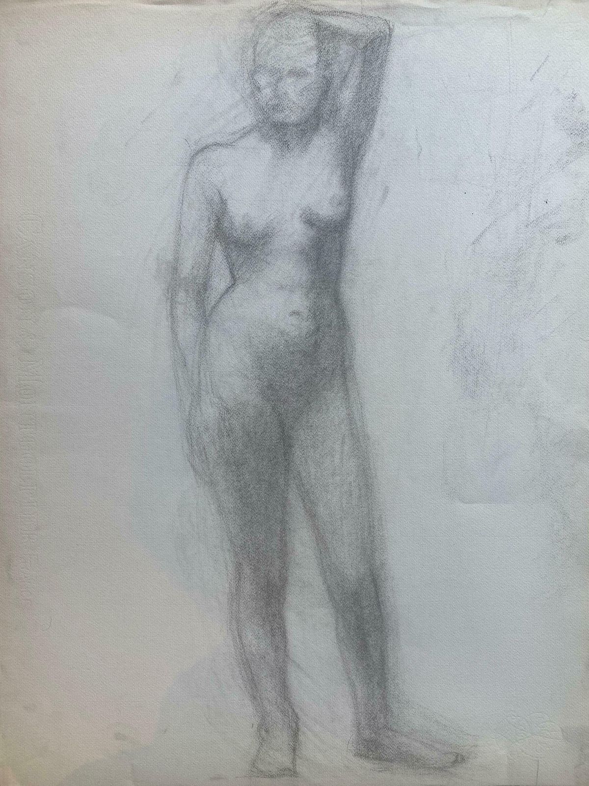 Genevieve Zondervan (1922 2013)mid 20th Century French Charcoal Drawing   Portrait Of A Standing Nude Womenc. 1950's photo furniture