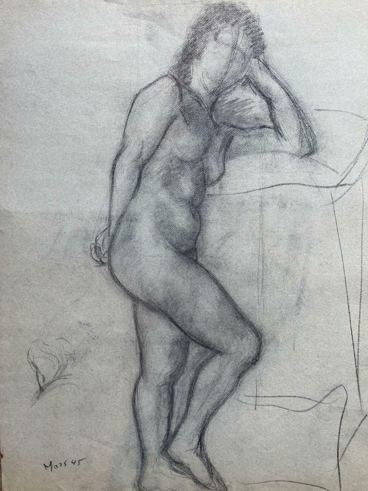 Genevieve Zondervan (1922 2013)Mid 20th Century French Charcoal Drawing   Portrait Of A Standing Nude Womenc. 1950's photo furniture