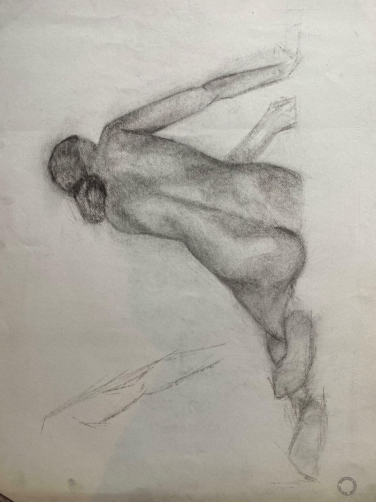 Genevieve Zondervan (1922 2013)mid 20th Century French Charcoal Drawing   Portrait Of A Standing Nude Womenc. 1950's photo for sale