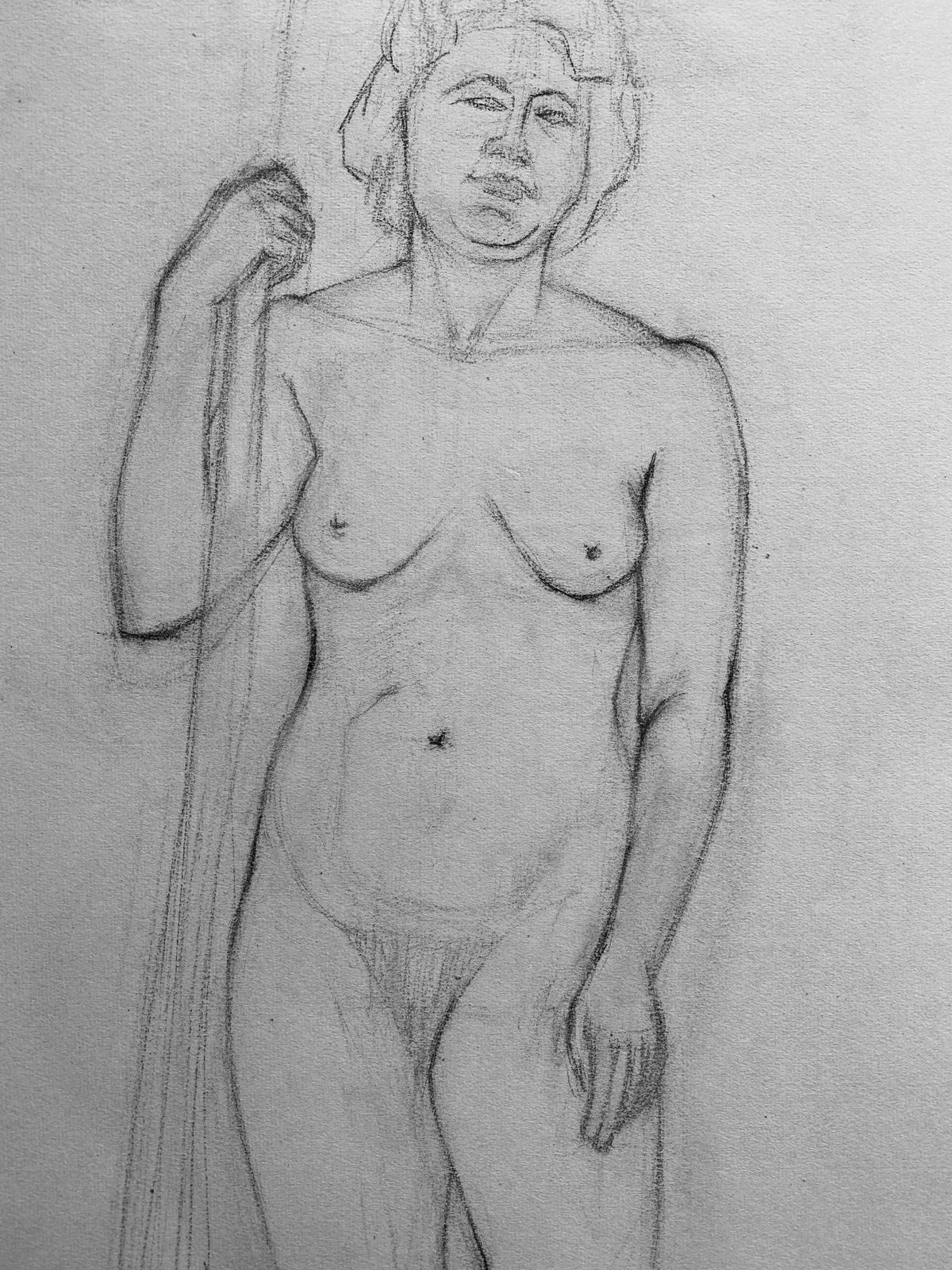 Genevieve Zondervan (1922 2013)mid 20th Century French Charcoal Drawing   Portrait Of A Standing Nude Womenc. 1950's