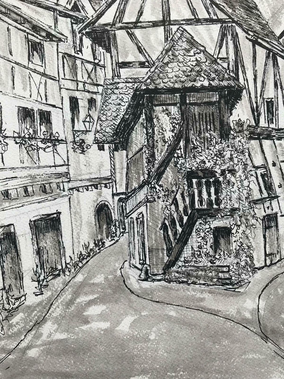Bernard Labbe1950's Modernist/ Cubist Painting   Black And White French Buildings1950's photo Art