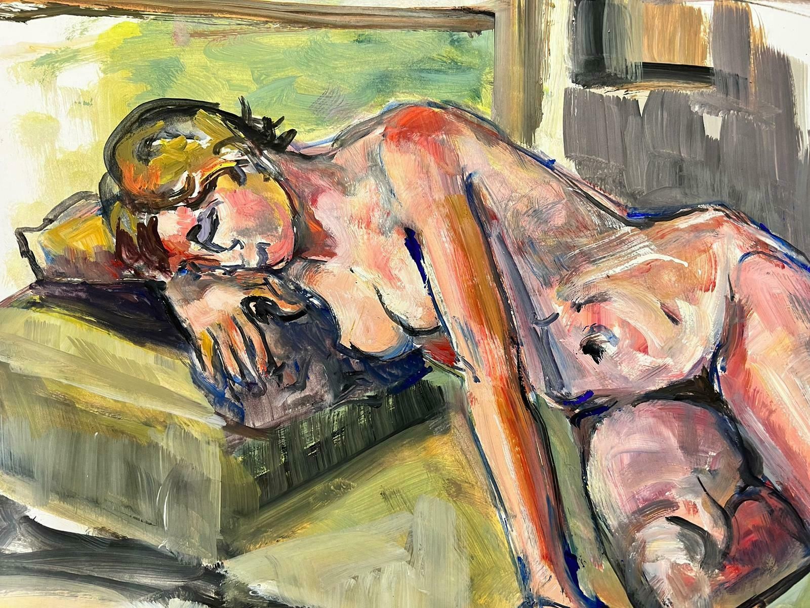 French Modernistreclining Nude Lady Model 1970's French Modernist Painting Provence Collection1970's photo vinterior