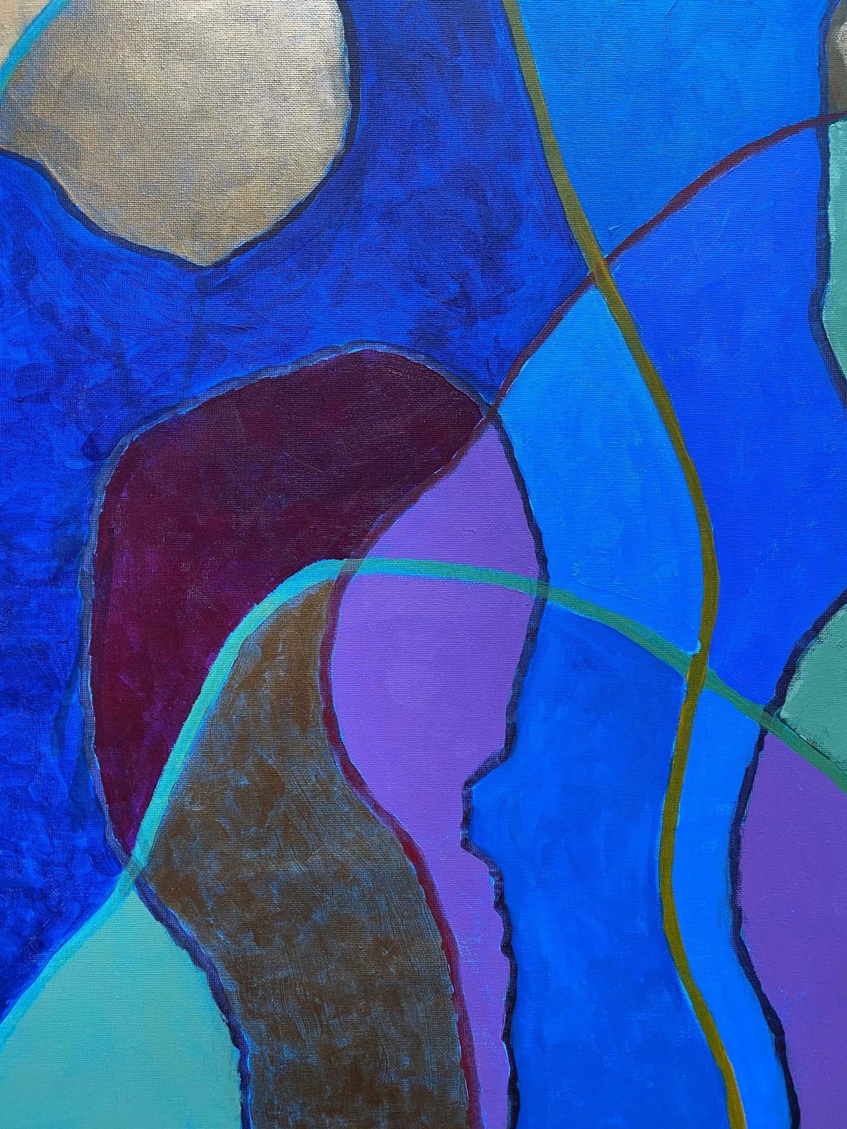 Michael Haswellhuge Abstract Painting By Listed British Artist   Blue Green Gold Purple Mustardc. 2000 photo for sale
