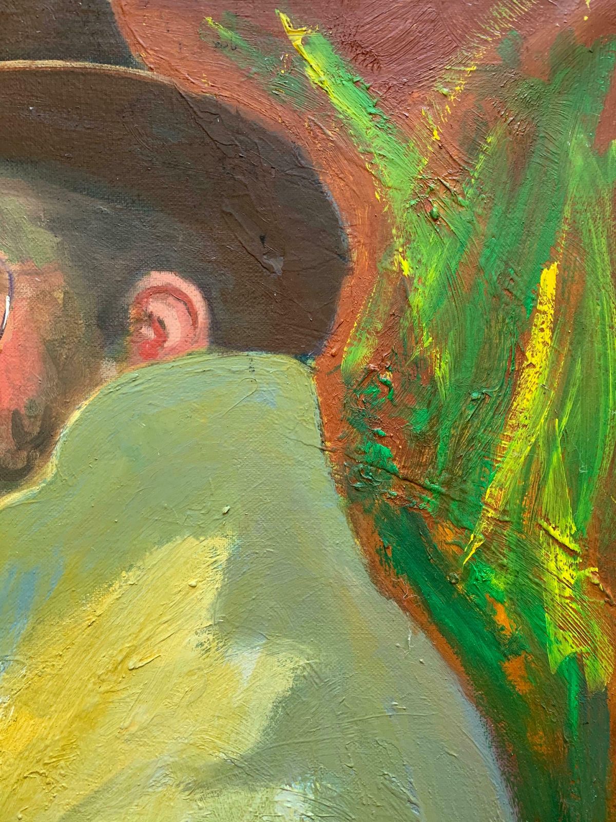 Serge Malletfrench Portrait Man In Hat Smoking Cigar Large Signed Oil Painting On Canvasc.1990 photo furniture