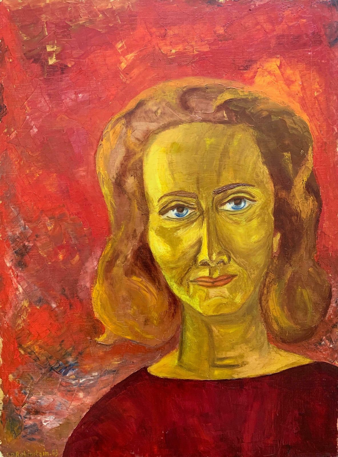 Sophie Danielle Rubinstainlarge 1960's French Portrait Of Lady In Red Signedmid 20th Century photo furniture