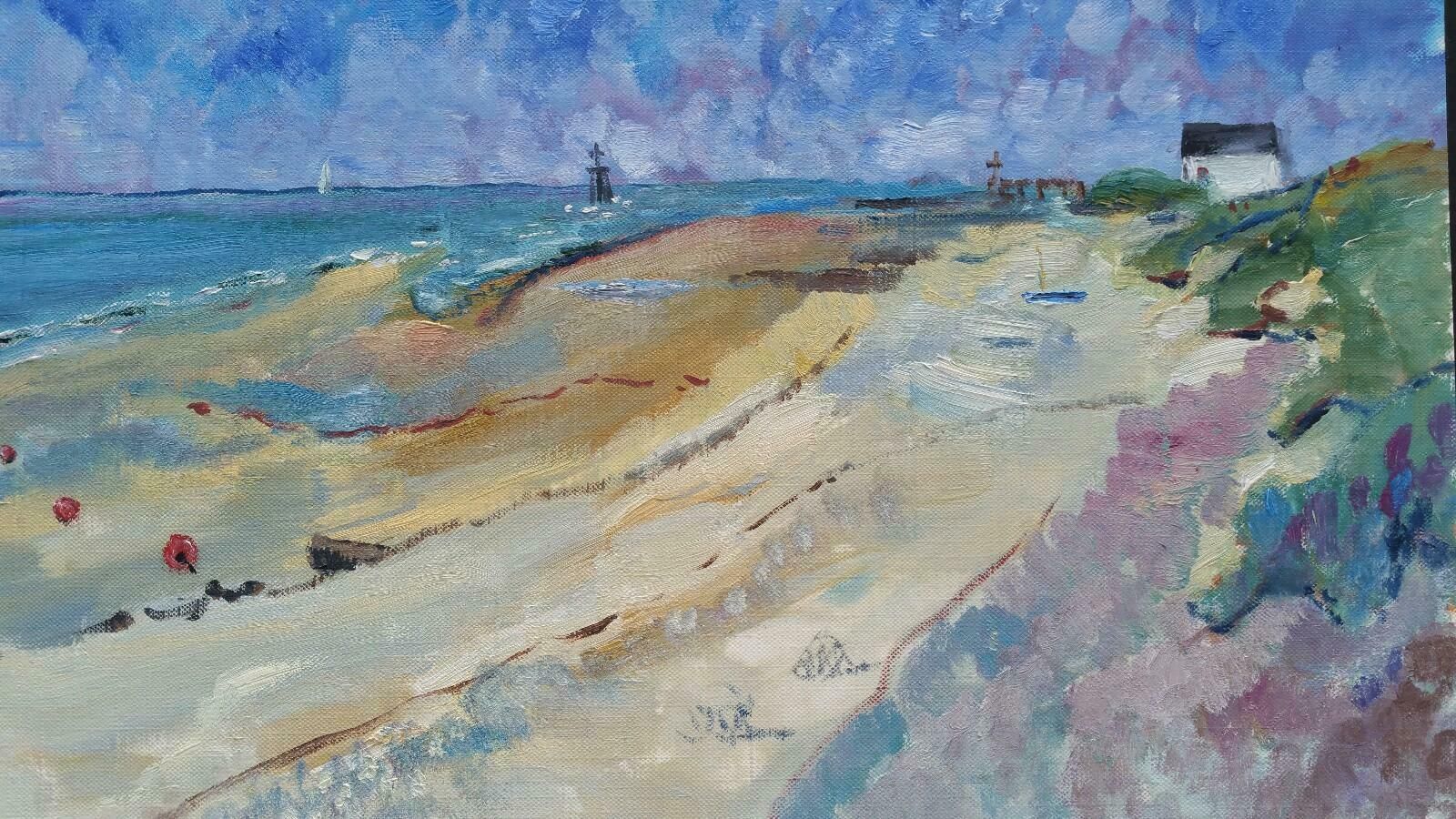 Unknown20th Century French Oil Painting A Summer Beach Blue Skieslate 20th Century