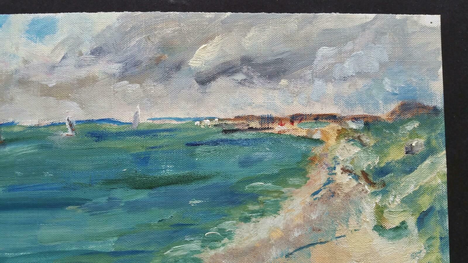 Unknown20th Century French Oil Painting A Summer Beach Blue Skieslate 20th Century photo vinterior