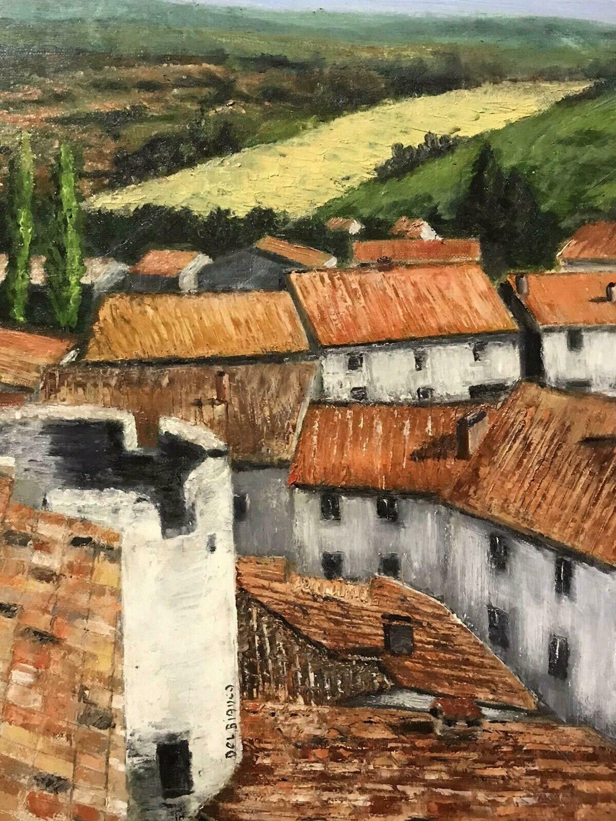 Louis Del Bianco (B.1925signed French Impressionist Oil View Over Provence Town Roof Tops & Fieldsc. 1980's photo Art