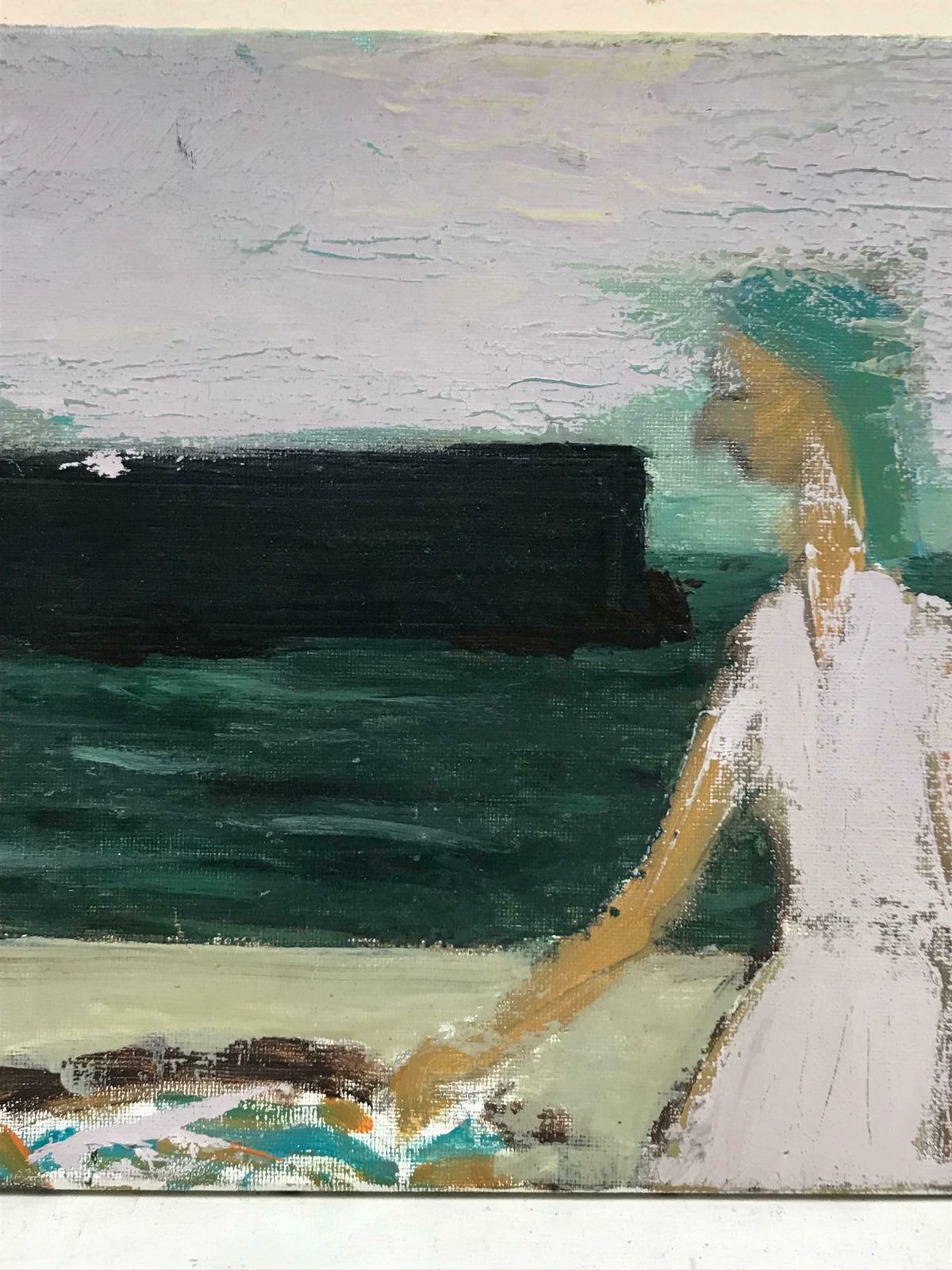 French School20th Century French Modernist Oil Two Figures On Beach With Sea & Jetty photo 5107.0