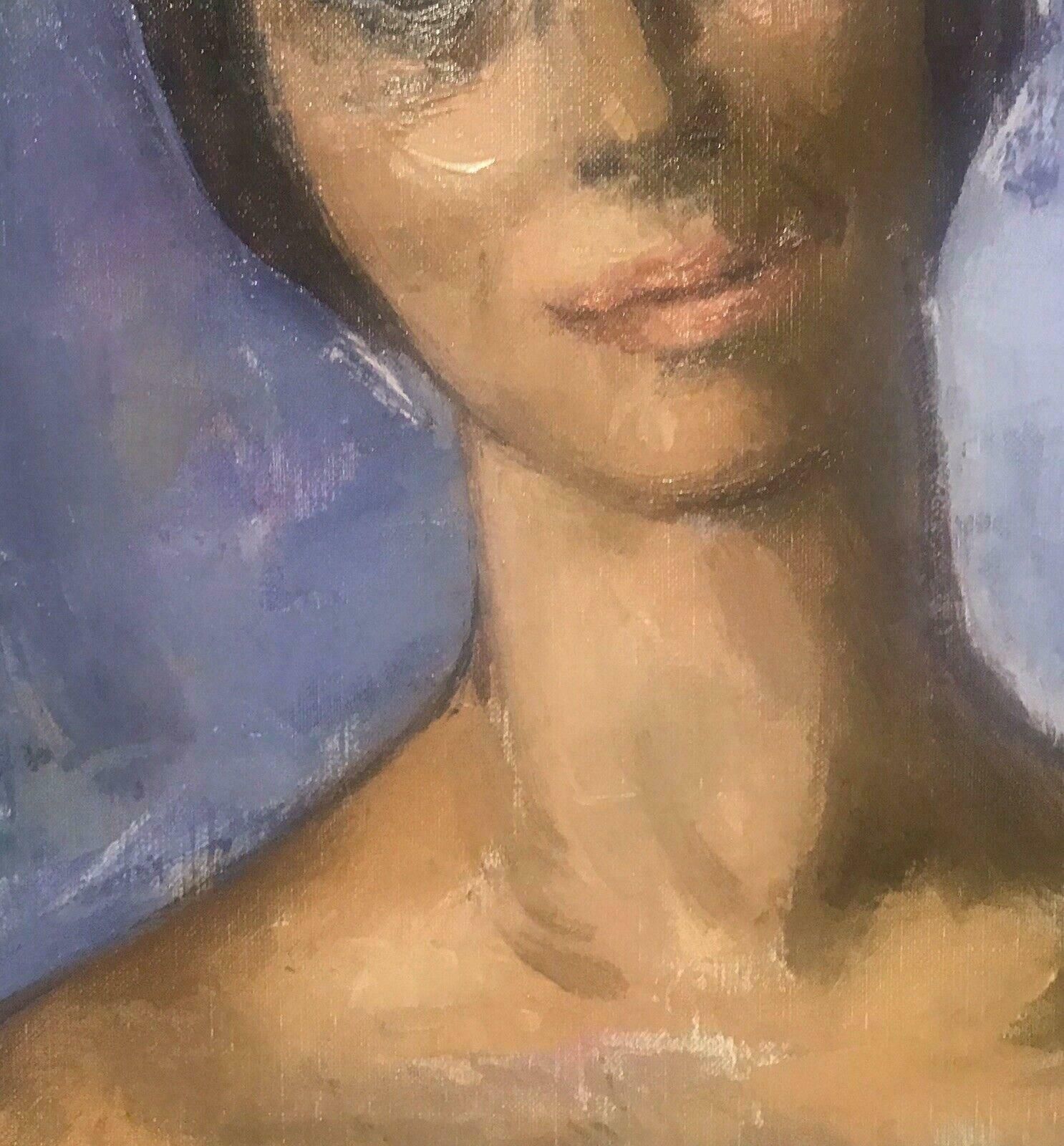 Akos Biro20th Century Signed French Oil   Portrait Of A Lady From Mougins, South Francec.1960's photo for sale