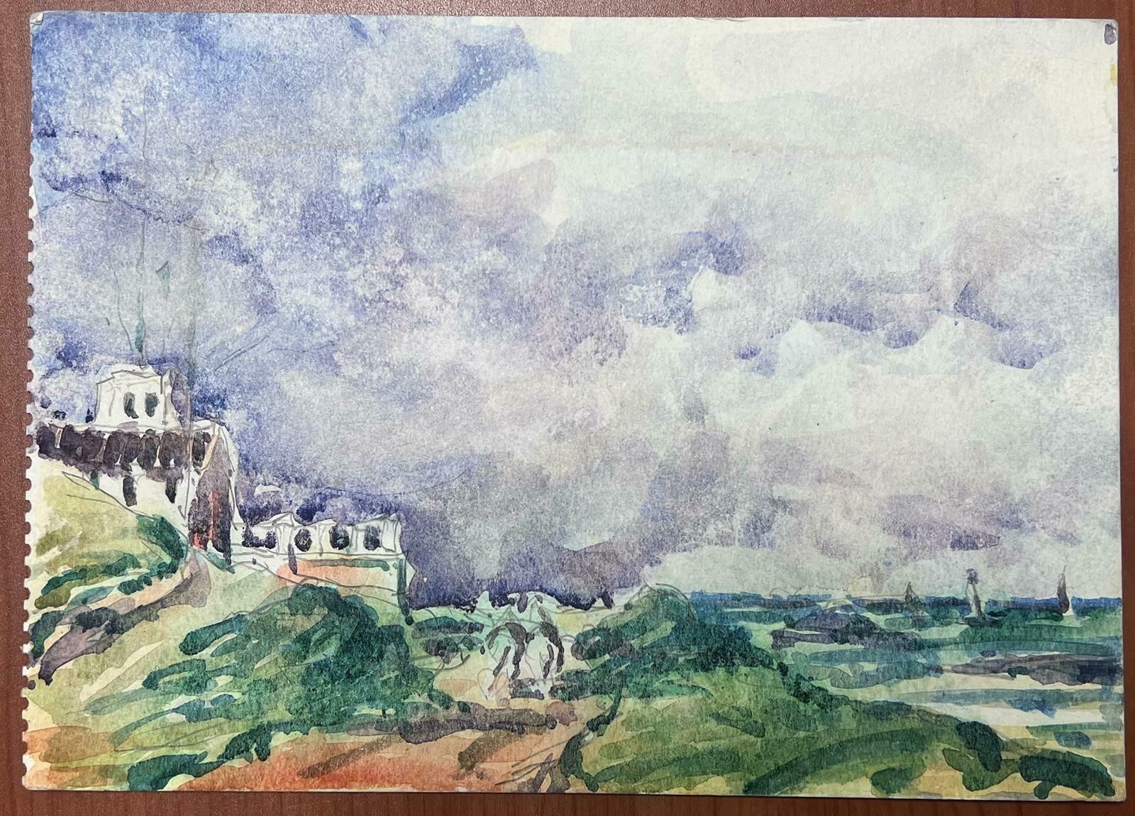 Maurice Mazeiliefrench Impressionist Watercolour Landscape Green Crashing Waves photo furniture