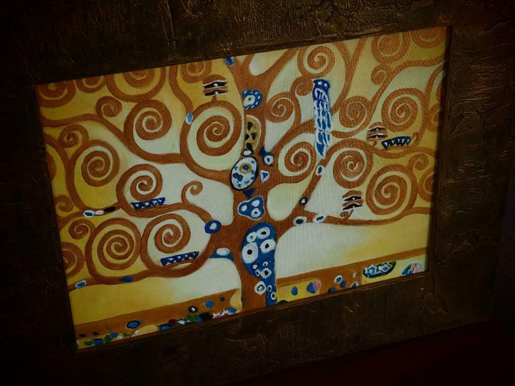 Oil Painting Inspired By Gustav Klimt   "Tree Of Life" With Elegant Wooden Frame   Gustav Klimt, Tree Of Life, Oil Painting, Art Décor photo furniture