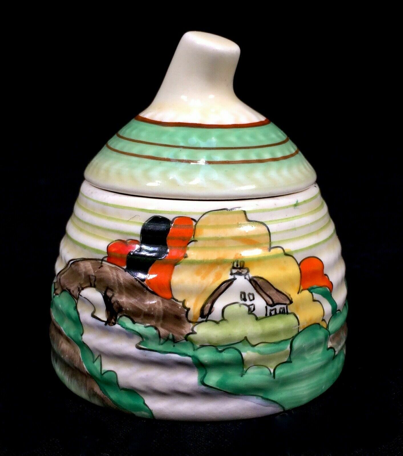 Antique Clarice Cliff   Lorna Preserve / Honey Pot C.1935 Art Deco Pottery