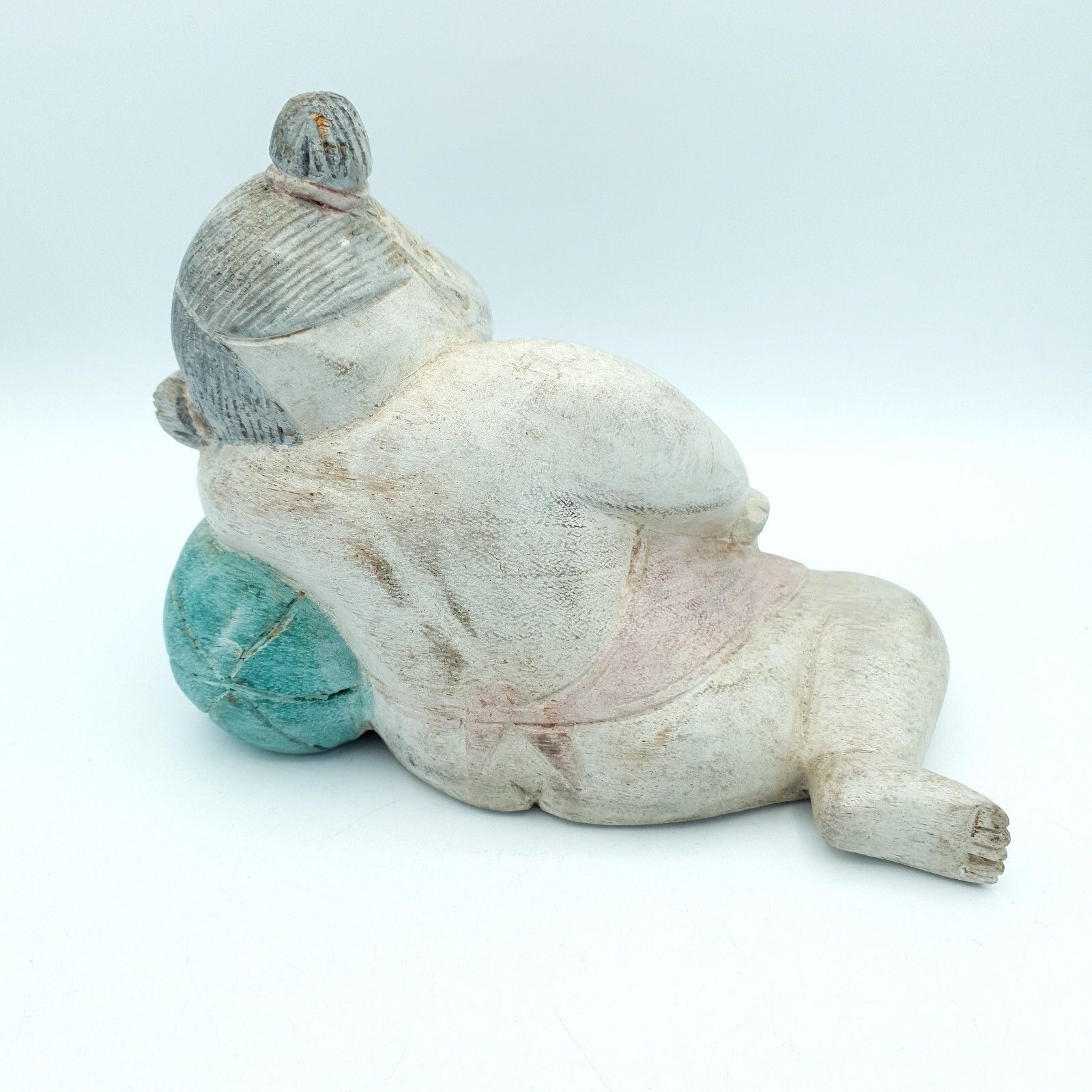 Handcarved Asian Sculptures Wood Carved Children Sleeping C1960 80s Altai Mount? photo vinterior