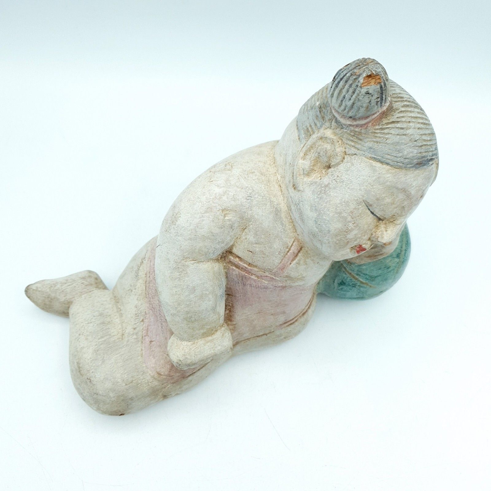 photo for sale Handcarved Asian Sculptures Wood Carved Children Sleeping C1960 80s Altai Mount?