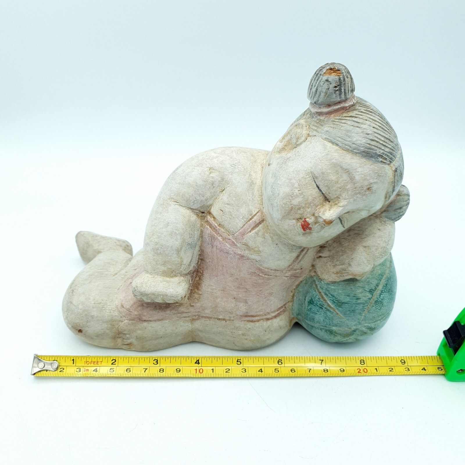 50.0 Handcarved Asian Sculptures Wood Carved Children Sleeping C1960 80s Altai Mount? photo