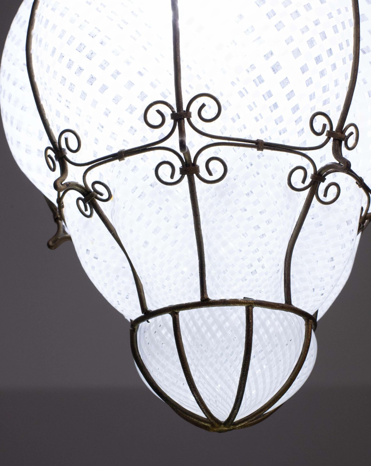 Extraordinary Rare Large Size Venetian Lantern In Murano Reticello Glass, 1940s photo 3383.0