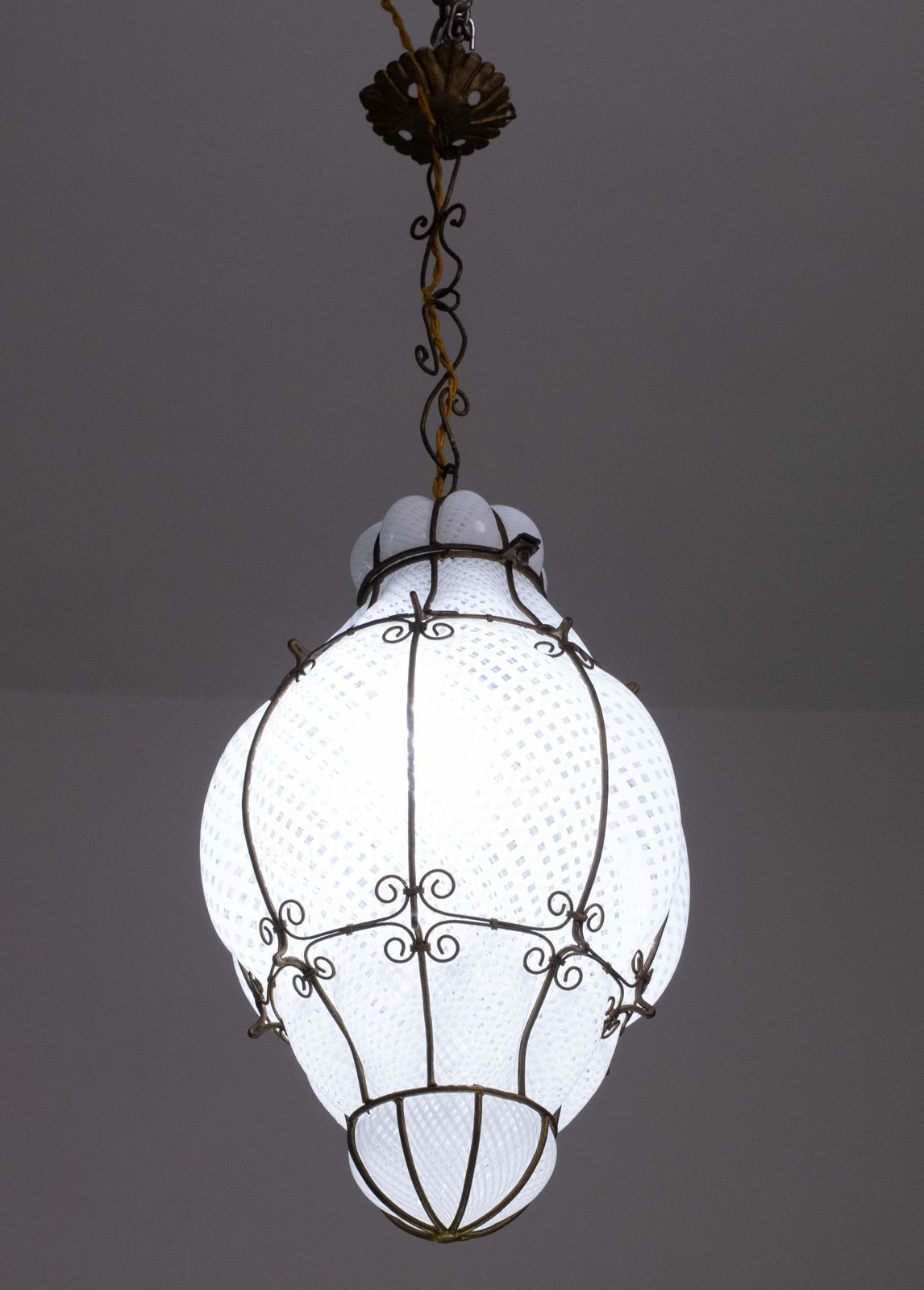 Extraordinary Rare Large Size Venetian Lantern In Murano Reticello Glass, 1940s photo buy