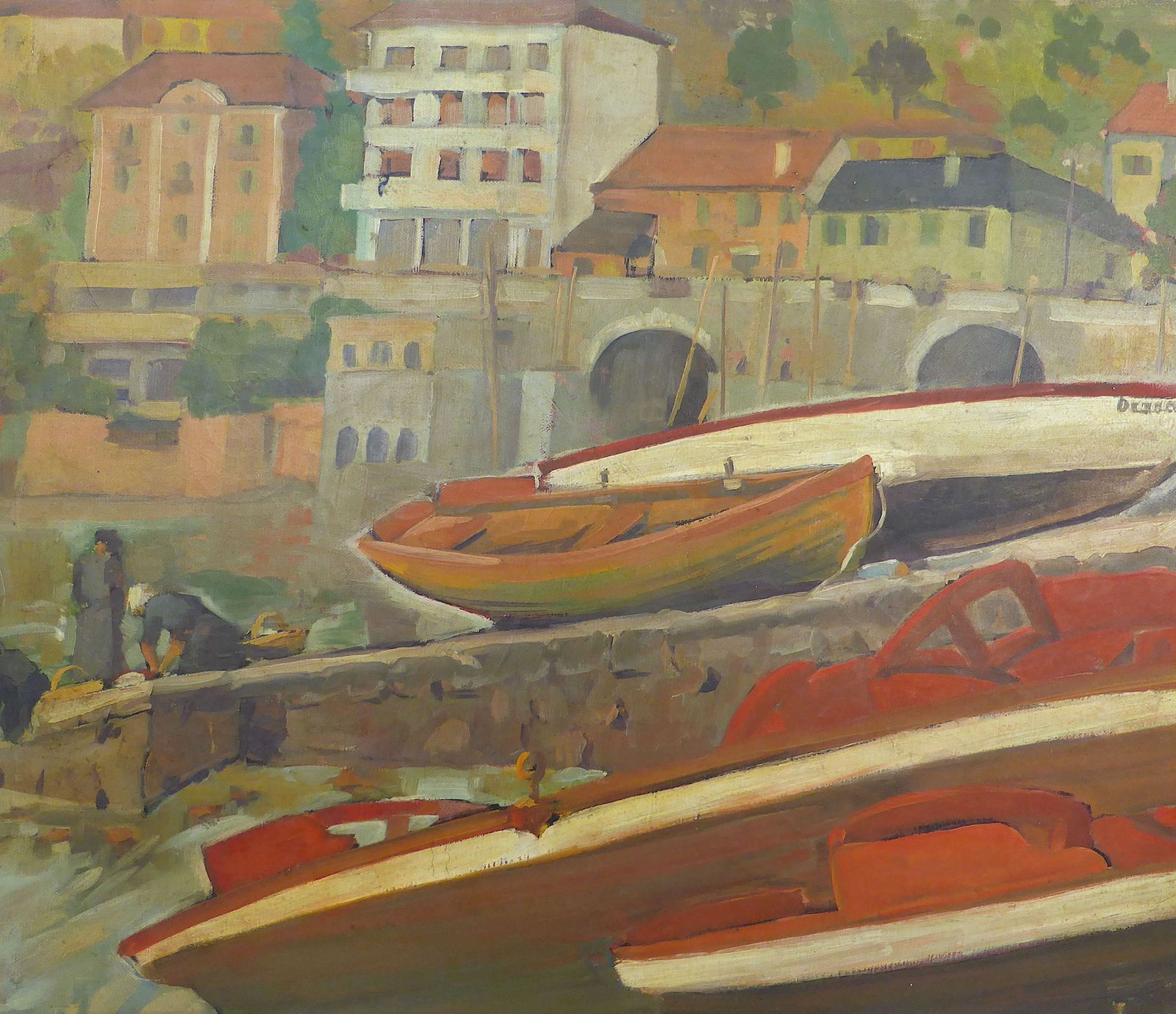 Post Impressionist Painting Of A Quay With Boats
