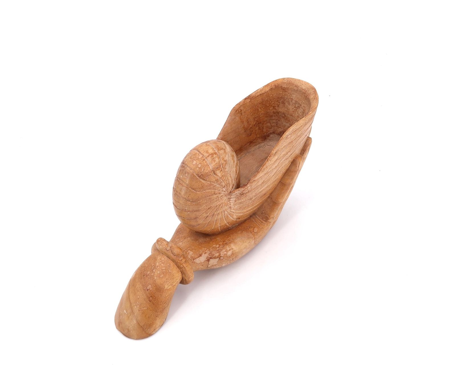 Large Wooden Bowl Or Dish, Hand Holding A Seashell, 1970s / Carved Wood, Bathroom, Boho Chic, Bohemian, Folk, Ring Dish, Jewelry Holder photo 280.0