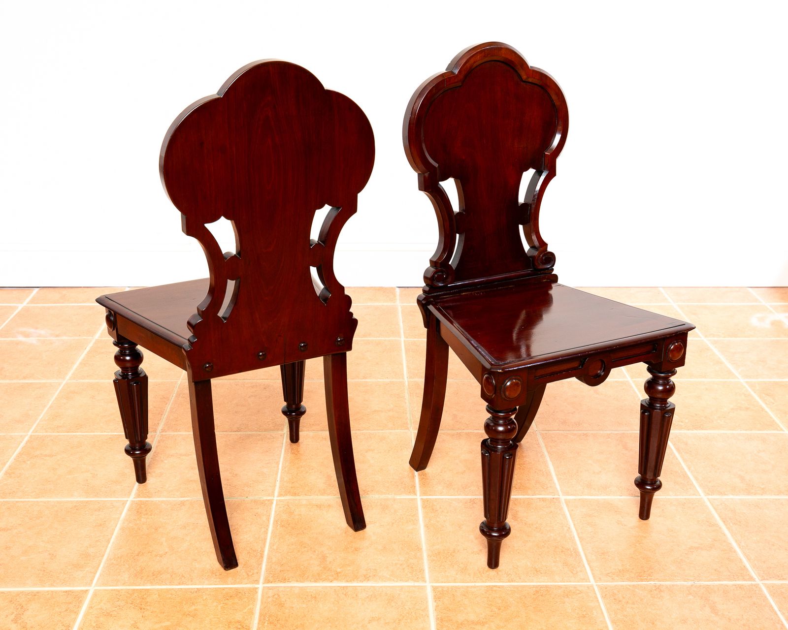 photo for sale Pair Of Regency Mahogany Hall Chairs 1810 Gillows Of Lancaster Country House Fine Antique Large Carved