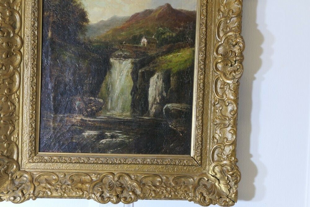 Unsigned Victorian Oil Painting, Of A Water Fall photo Art