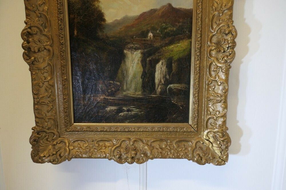 photo furniture Unsigned Victorian Oil Painting, Of A Water Fall