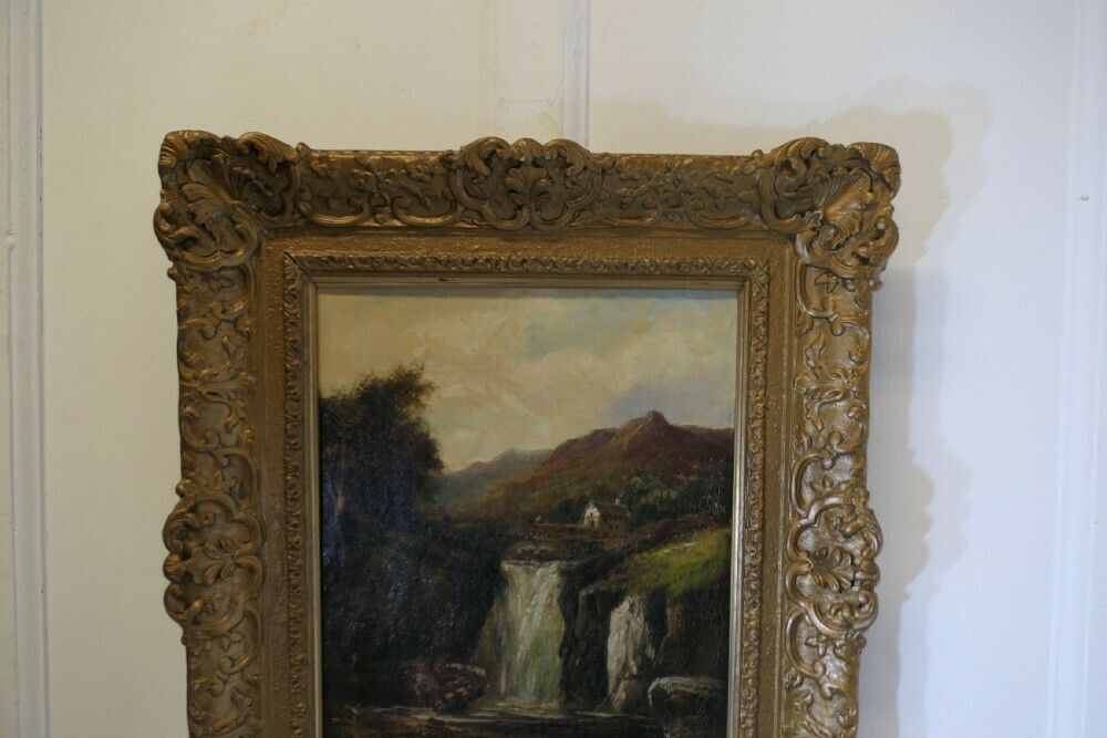 photo for sale Unsigned Victorian Oil Painting, Of A Water Fall