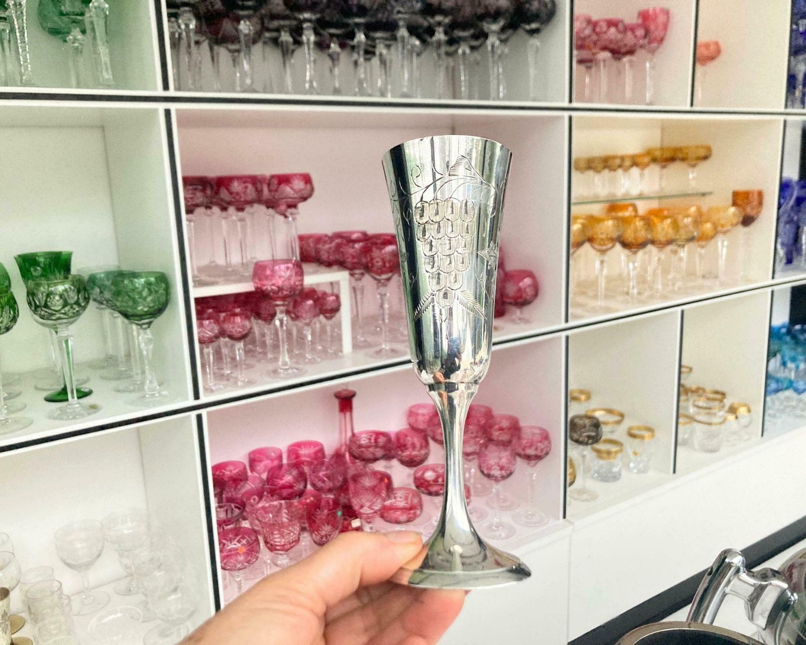 Zilveren Gegraveerde Champagneglazen | 6 Stuks | Decoratie Met Franse Druiven photo 242.0