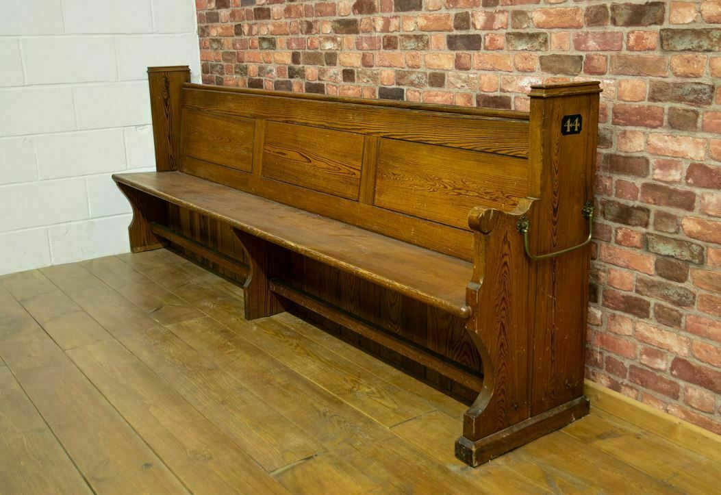Large Antique Pitch Pine Church Pew