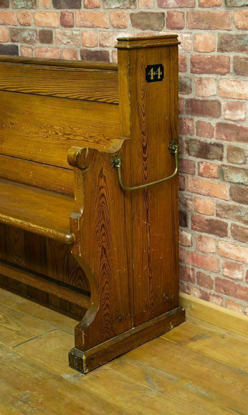 Large Antique Pitch Pine Church Pew photo for sale