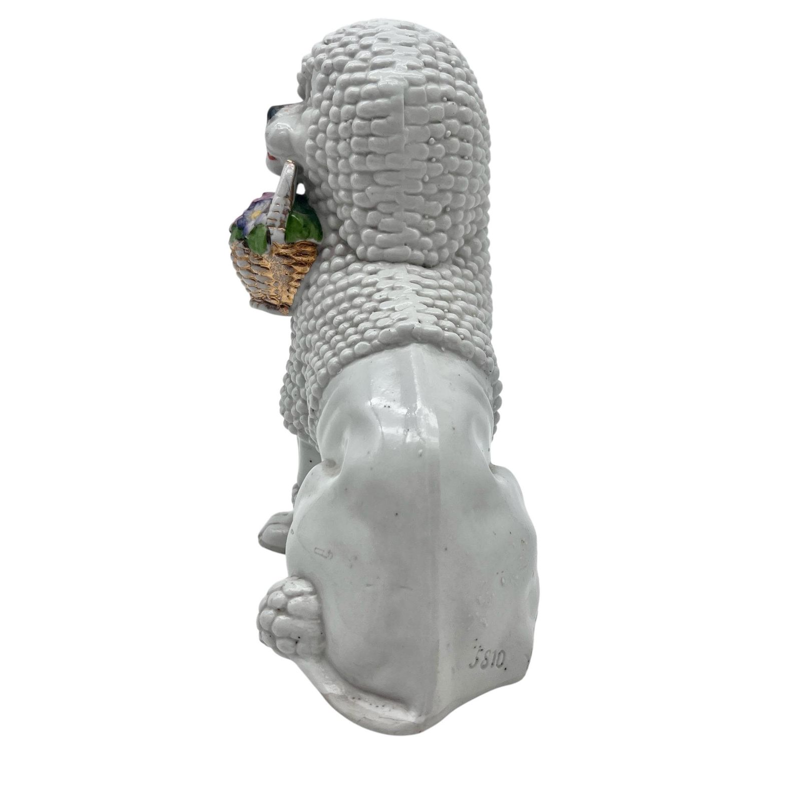 Antique German Porcelain Poodle With Basket Of Flowers   3810   Home Decor photo Home Decor