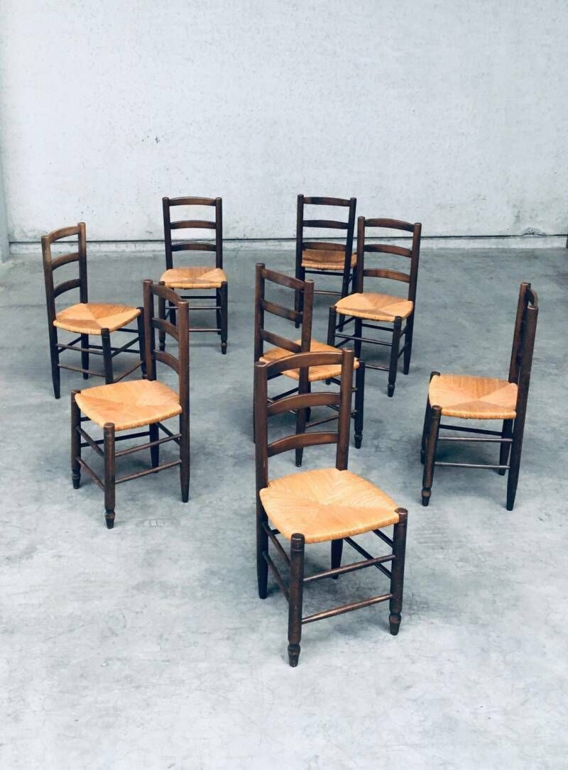 photo vinterior Franse Provincial Design Stoelen Met Biezen Zitting, Jaren 1940