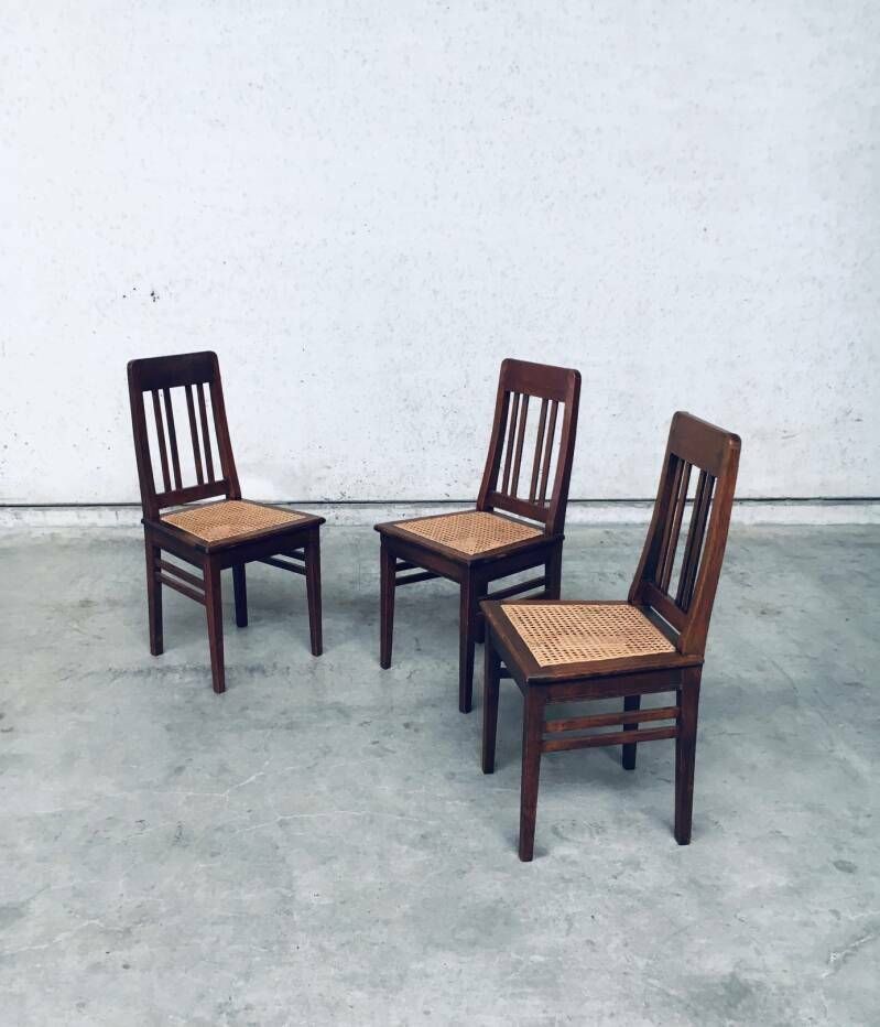 Art Deco Eetkamerstoelen, Begin 20e Eeuw – Set Van 3 photo vintage