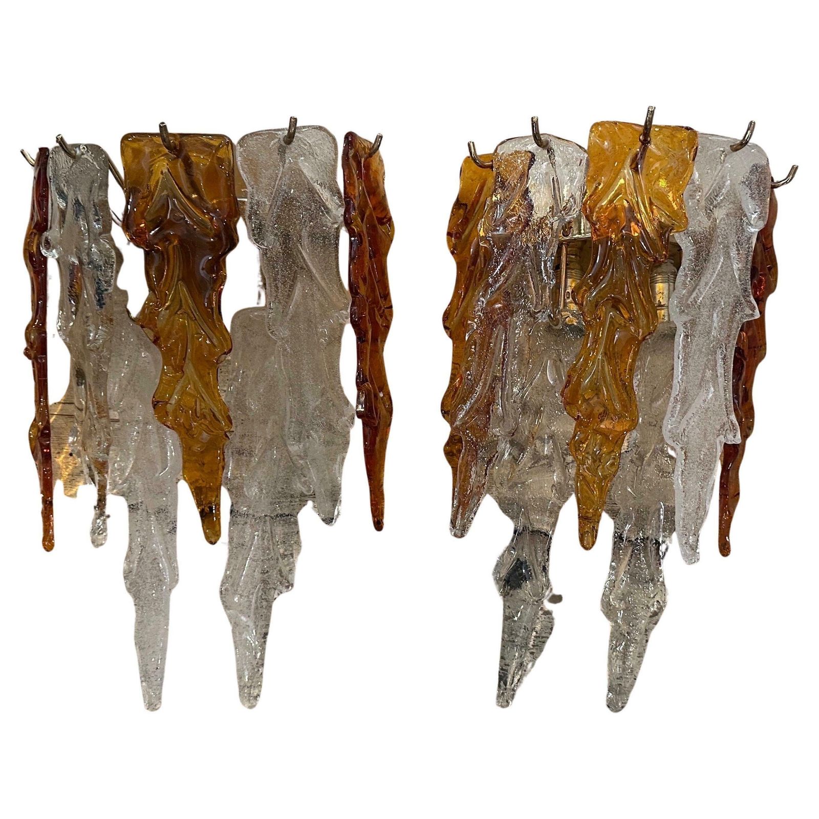 1970s Mid Century Modern Brass And Murano Glass Wall Sconces By Mazzega photo furniture