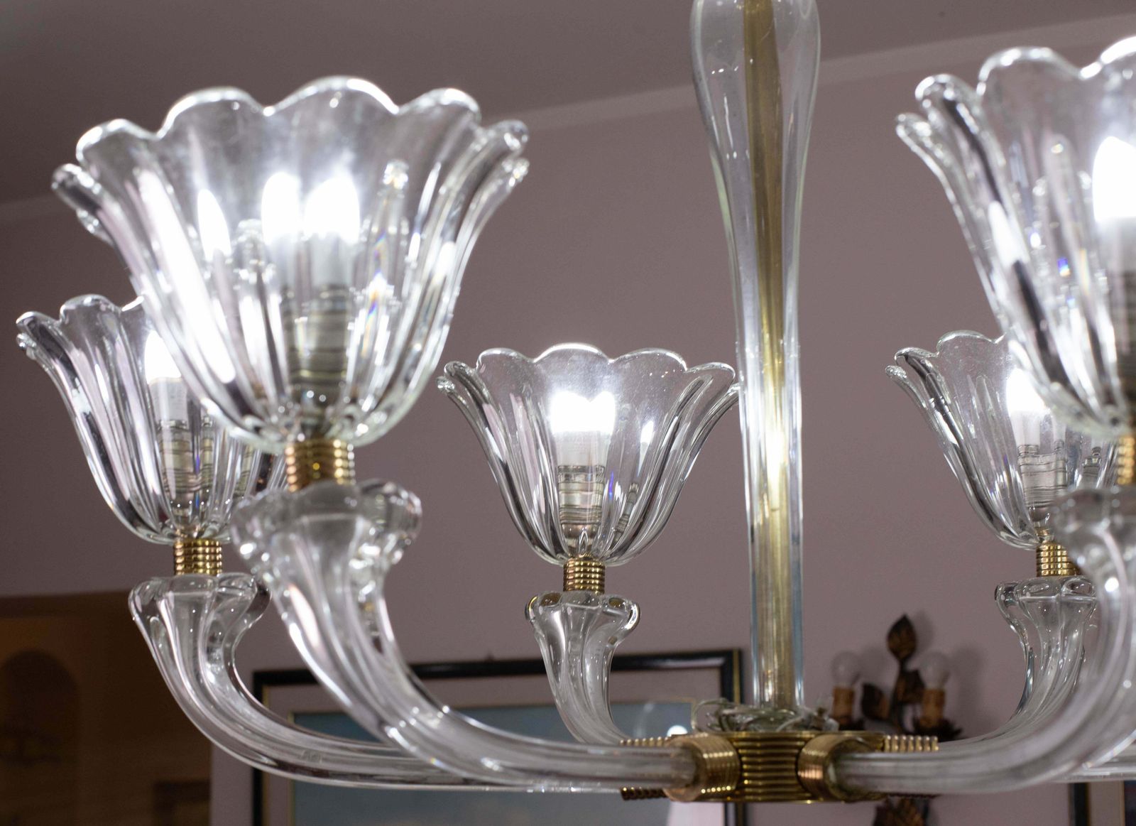 Mid Century Venetian Art Deco Murano Blown Glass Six Light Chandelier By Seguso photo buy