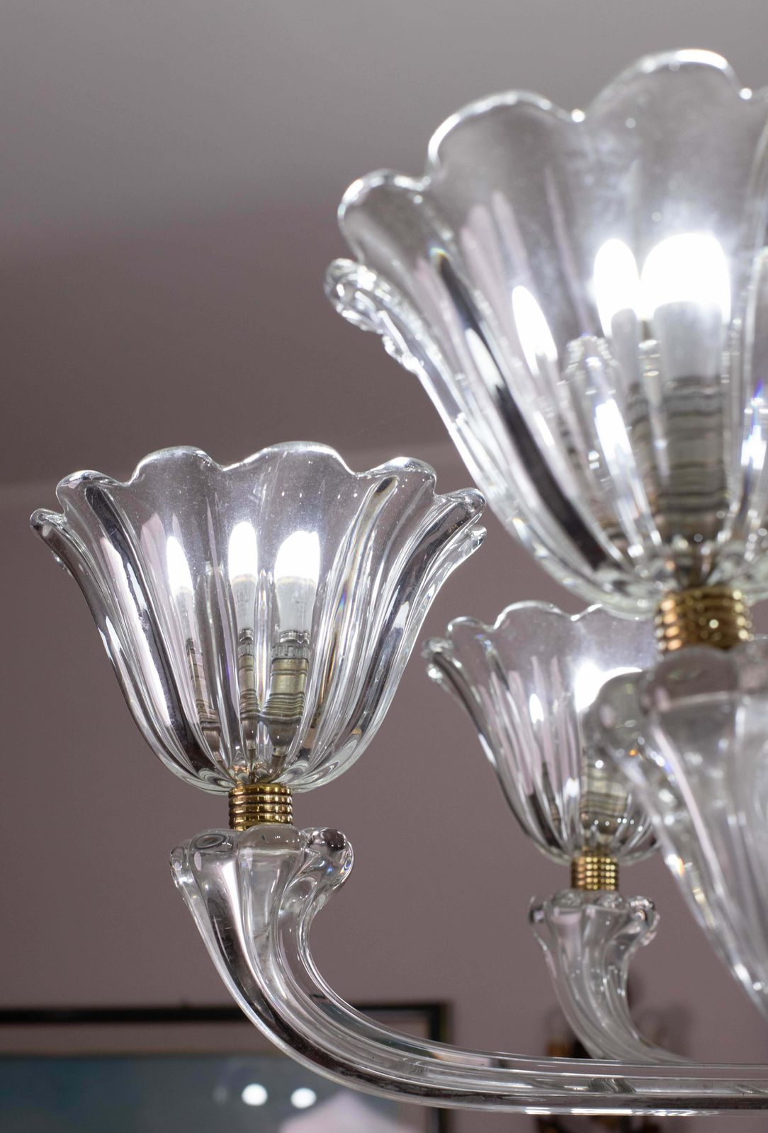 Mid Century Venetian Art Deco Murano Blown Glass Six Light Chandelier By Seguso photo vintage